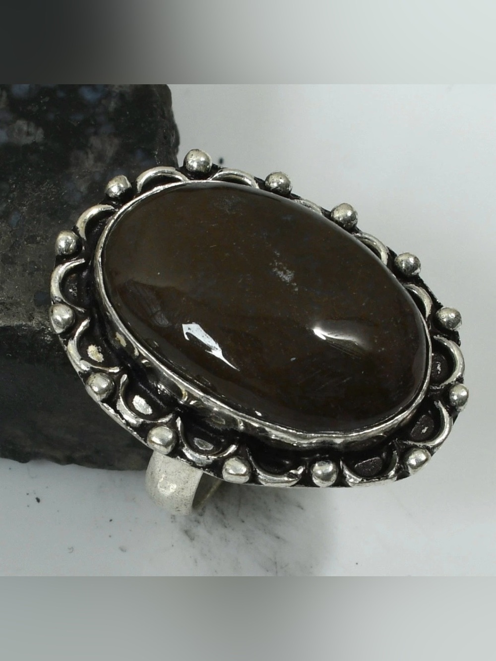 Yellow Moss Agate Gemstone Ethnic Ring Size-7.25